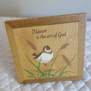 Vtg Korea Handpainted Wood Bird Wall or Table Display “Nature is the art of God”